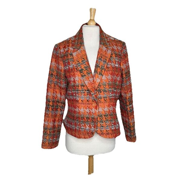 Collection By Harve Bernard Sz 10 Orange Gray Textured Blazer Houndstooth Career - Picture 1 of 8